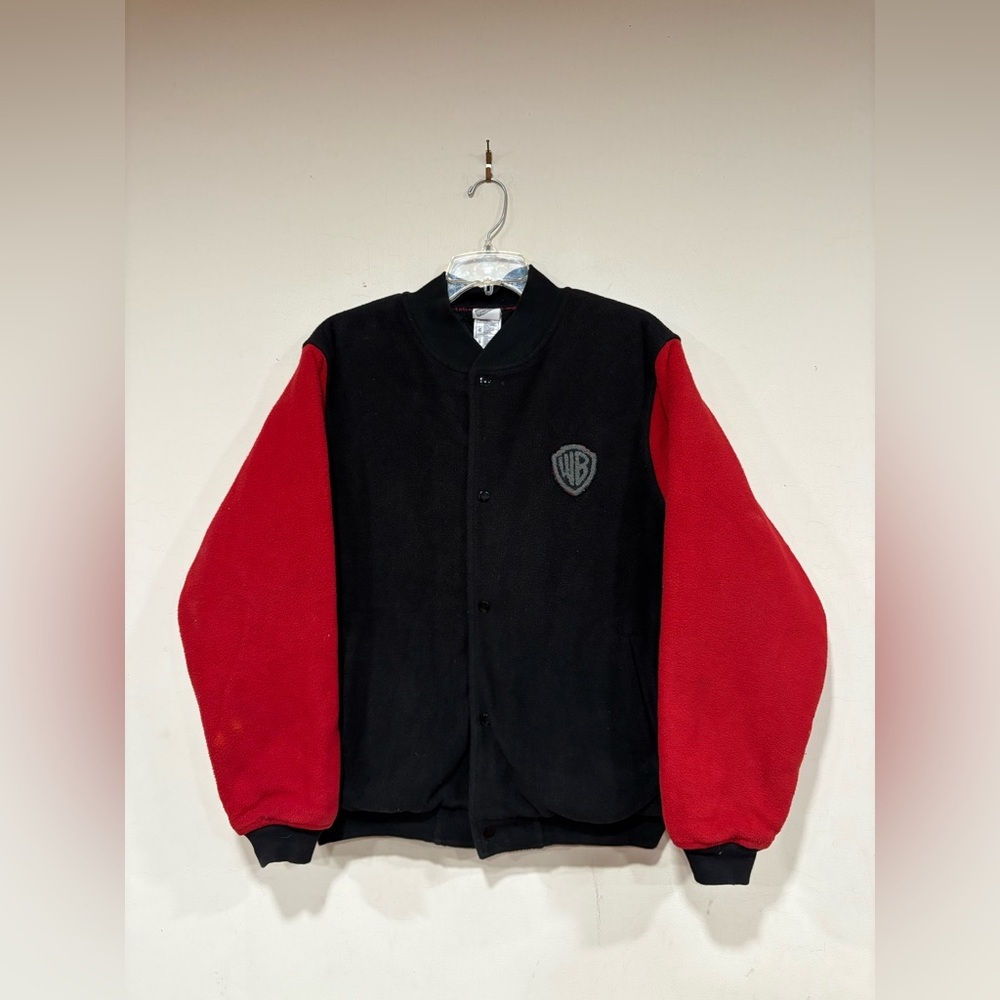 Rare Vtg Warner Bros. Studios Entertaining The World Fleece Varsity Jacket Small View 2